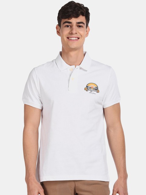 

Aeropostale Men White Solid Cotton Polo Collar Pure Cotton T-shirt