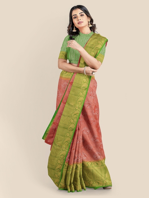 

KLM Fashion Mall Orange Silk Blend Woven Design Banarasi Saree
