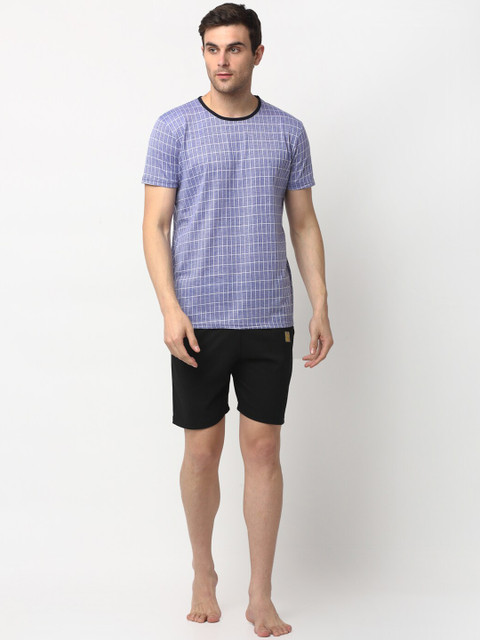 

VIMAL JONNEY Men Lavender & Black Checked Night Suit