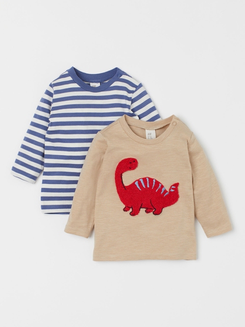 

H&M Boys 2 Pack Printed Jersey Tops, Beige