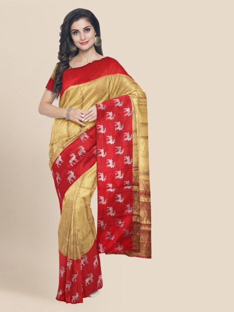 

KLM Fashion Mall Gold-Toned Silk Blend Solid Banarasi Saree