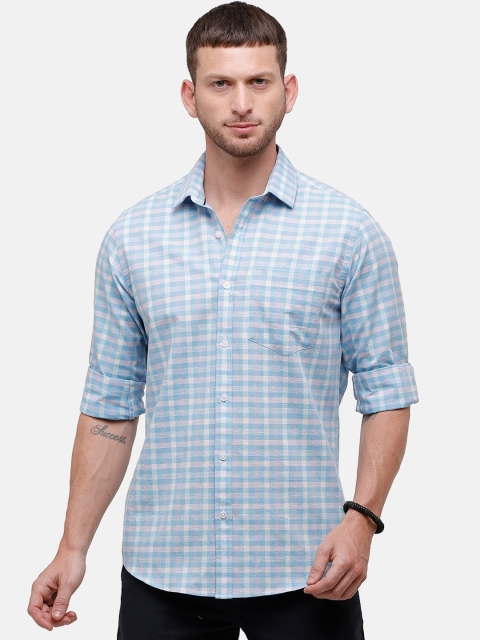 

CAVALLO by Linen Club Men Blue & White Regular Fit Checked Casual Shirt