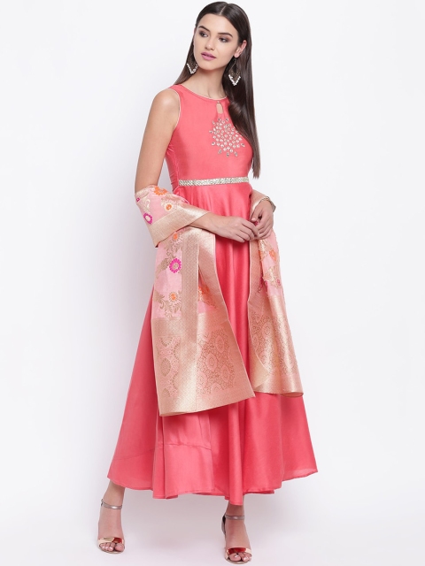 

Shakumbhari Women Peach-Coloured Printed Maxi Dress