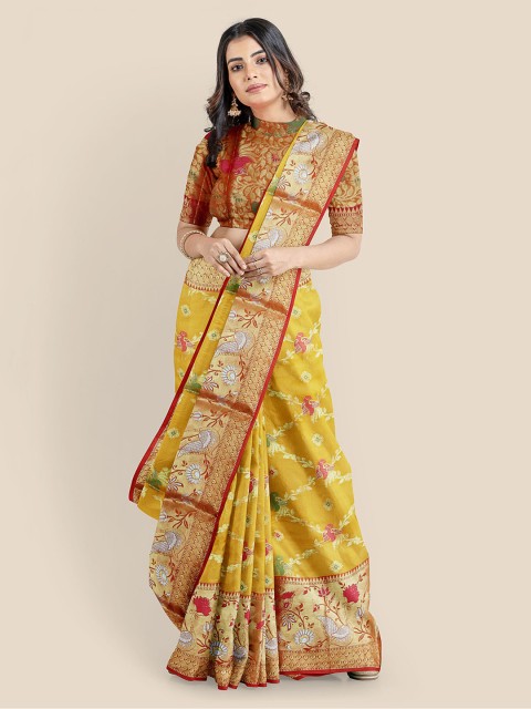 

KLM Fashion Mall Yellow Silk Blend Woven Design Banarasi Saree