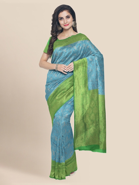 

KLM Fashion Mall Blue & Green Silk Blend Woven Design Banarasi Saree