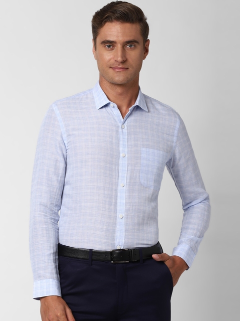 Peter England Elite Men Blue Slim Fit Checked Casual Shirt