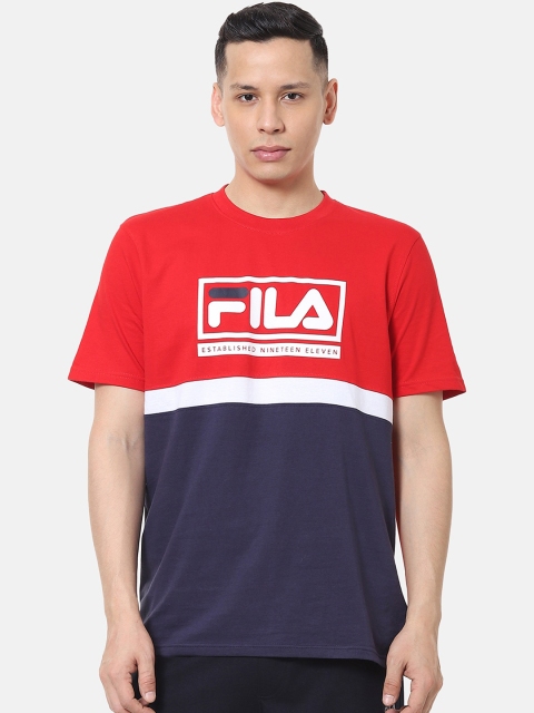

FILA Men Red & Blue Colourblocked Round Neck T-shirt