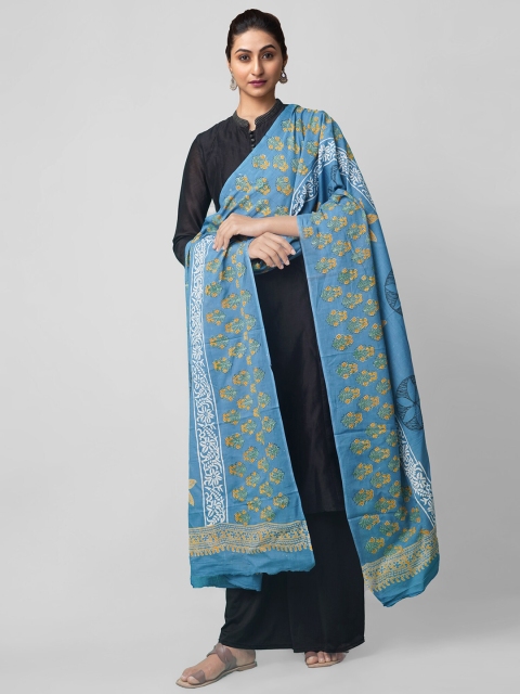 

Unnati Silks Blue & Yellow Printed Dupatta
