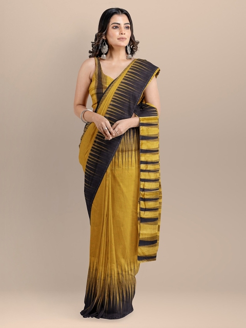 

BharatSthali Mustard Yellow & Black Silk Cotton Printed Sambalpuri Saree