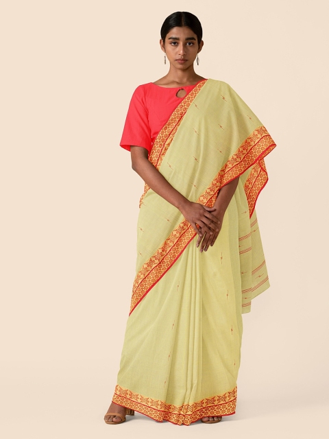 

Taneira Yellow Pure Cotton Solid Taant Saree