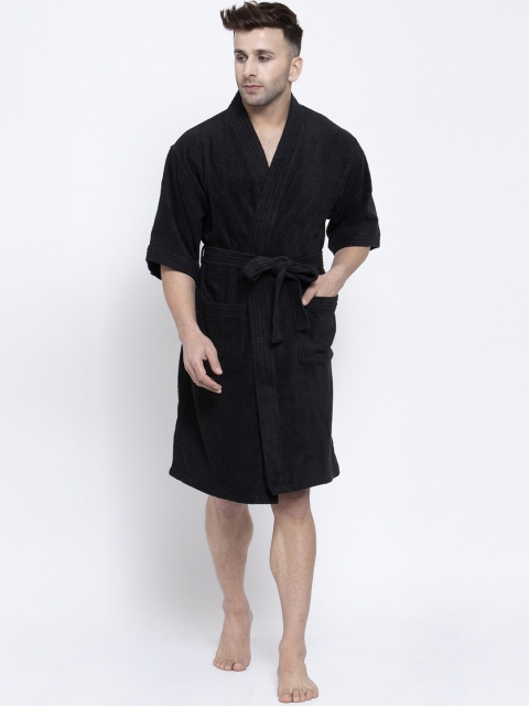 

Trident Men Black Solid 300 GSM Bath Robe