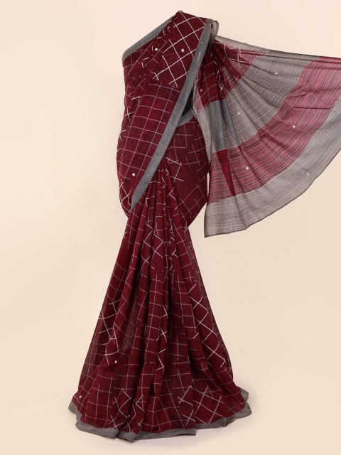 

Pothys Maroon Checked Jute Cotton Saree