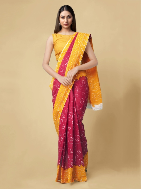 

Unnati Silks Red & Yellow Pure Cotton Printed Bandhani Saree