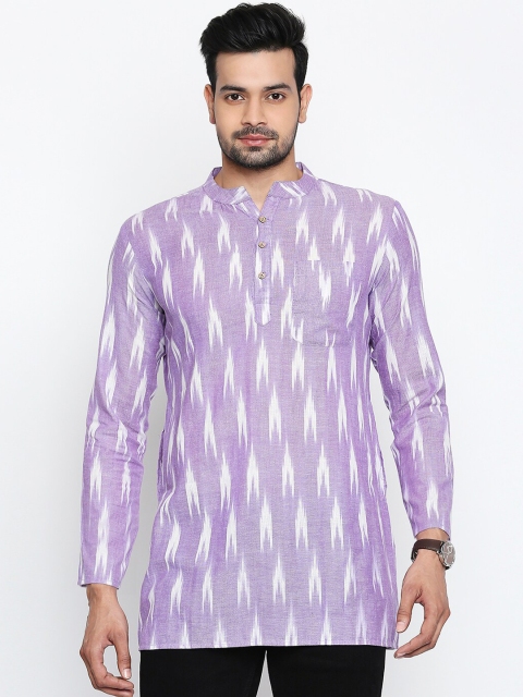 

Vivids India Men Purple & White Printed Kurta