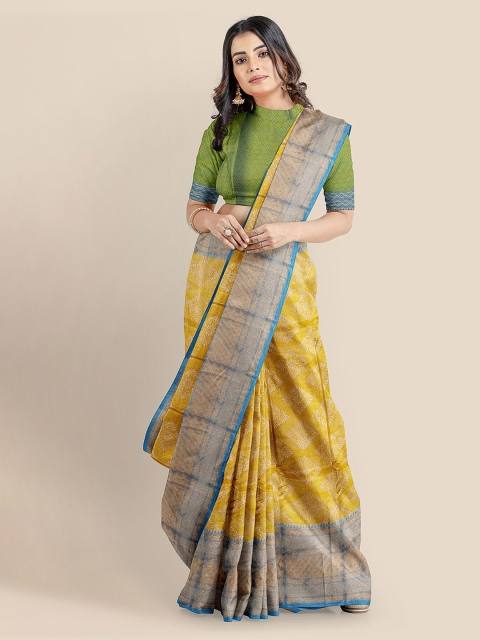 

KLM Fashion Mall Yellow Silk Blend Woven Design Banarasi Saree