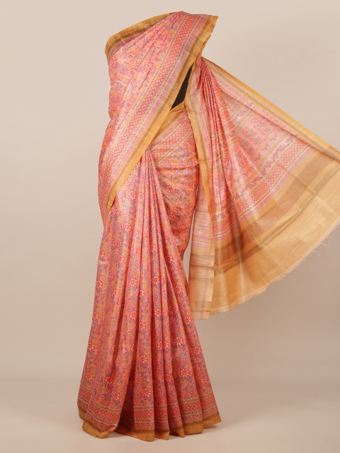 

Pothys Peach-Coloured Printed Jute Silk Saree