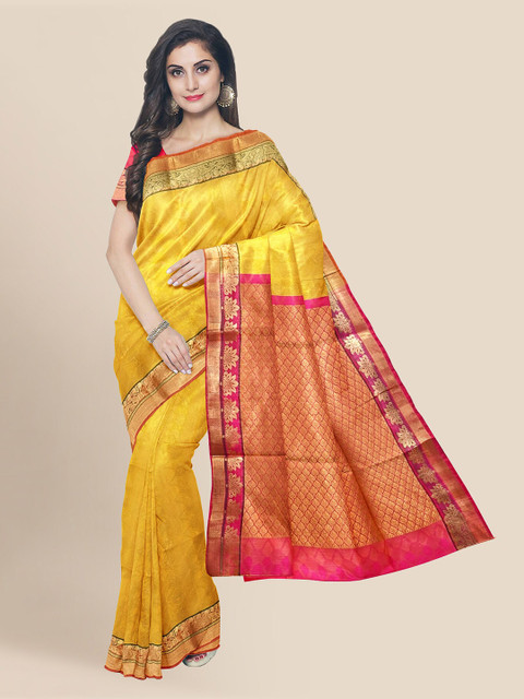 

KLM Fashion Mall Mustard Woven Design Silk Blend Saree
