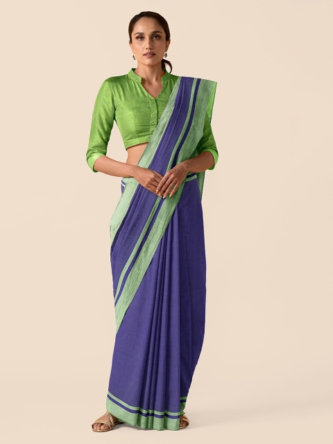 

Taneira Blue Pure Cotton Solid Taant Saree