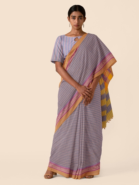 

Taneira Blue Pure Cotton Striped Chettinad Saree