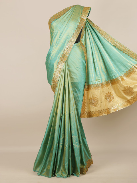 

Pothys Green Solid Jute Silk Saree