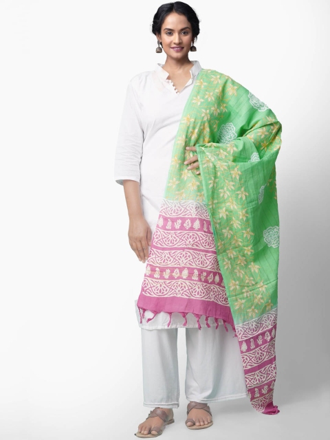 

Unnati Silks Green & Pink Printed Dupatta