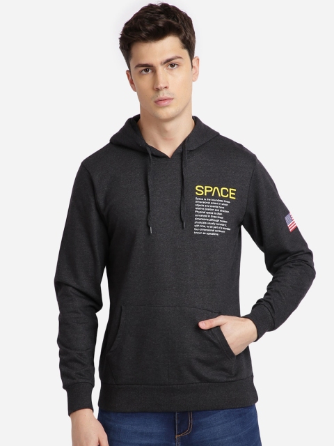 

MASH UNLIMITED Men Charcoal Grey Printed Hooded Sweatshirt