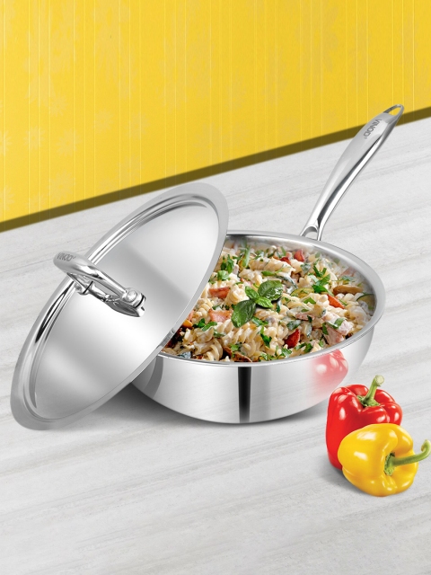 

Vinod Silver-Toned Triply Induction Friendly Stainless Steel Frypan With Lid 20 cm