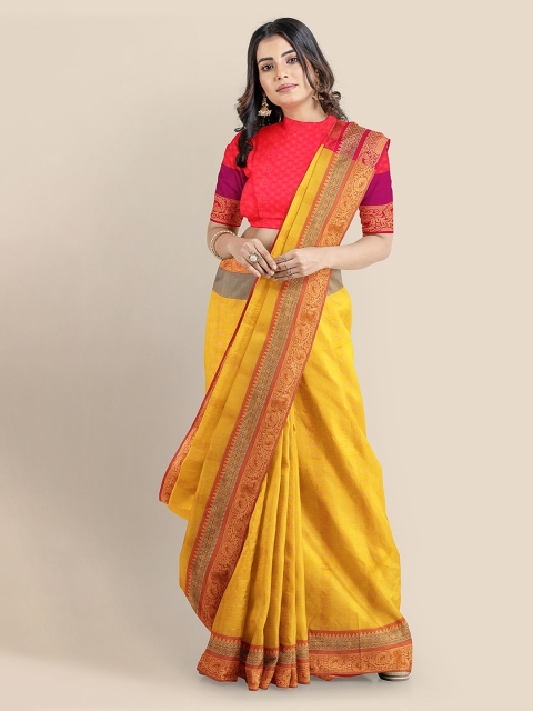 

KLM Fashion Mall Yellow & Orange Silk Blend Woven Design Chanderi Saree