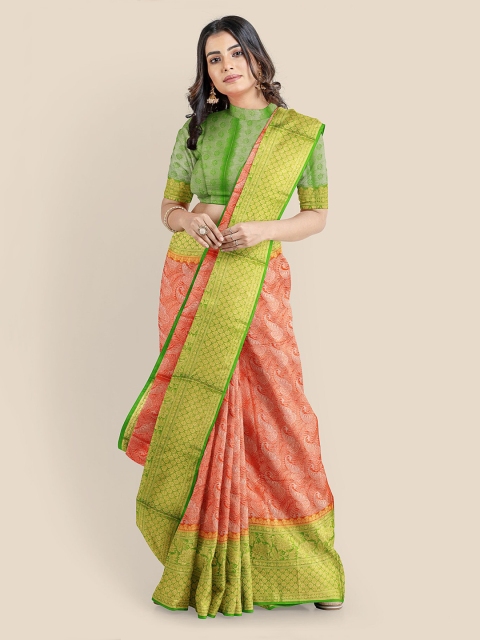 

KLM Fashion Mall Orange Silk Blend Woven Design Banarasi Saree
