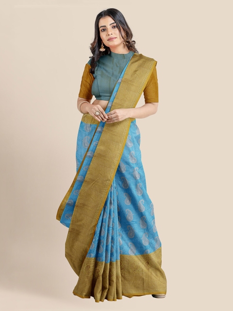 

KLM Fashion Mall Blue Silk Blend Woven Design Banarasi Saree