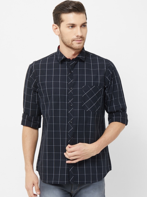 

Solemio Men Navy Blue & White Regular Fit Checked Cotton Casual Shirt