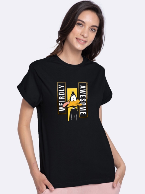 

Bewakoof Women Black Daffy Printed Round Neck T-shirt