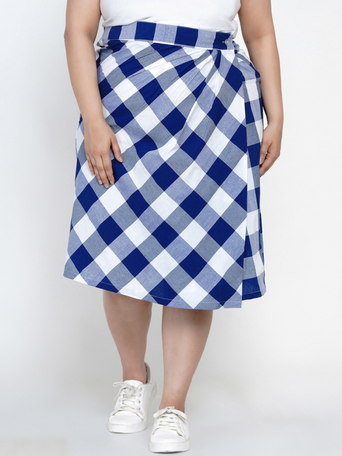 

Fabnest Curve Women Blue & White Checked Wrap Midi Skirt