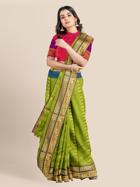 

KLM Fashion Mall Green Silk Blend Woven Design Chanderi Saree