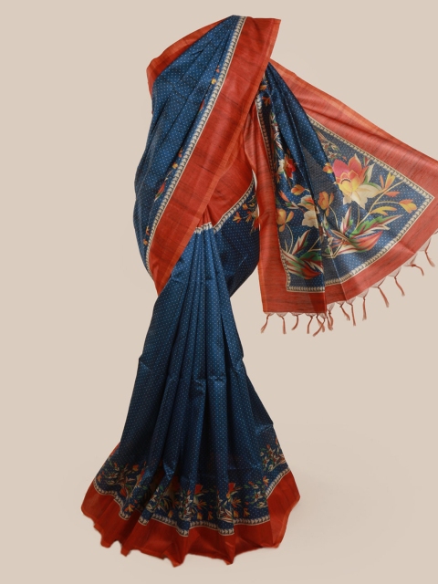 

Pothys Blue Printed Jute Silk Saree