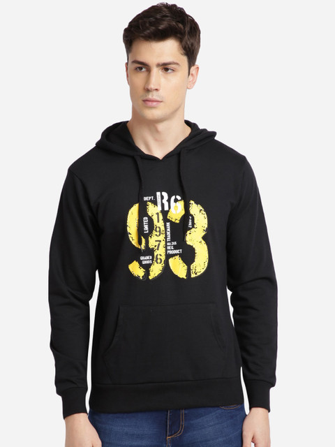 

MASH UNLIMITED Men Black & Yellow Printed Hooded Sweatshirt