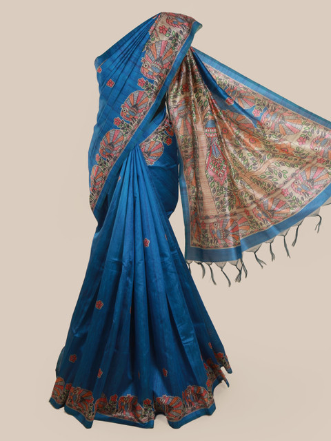 

Pothys Blue Printed Jute Silk Saree
