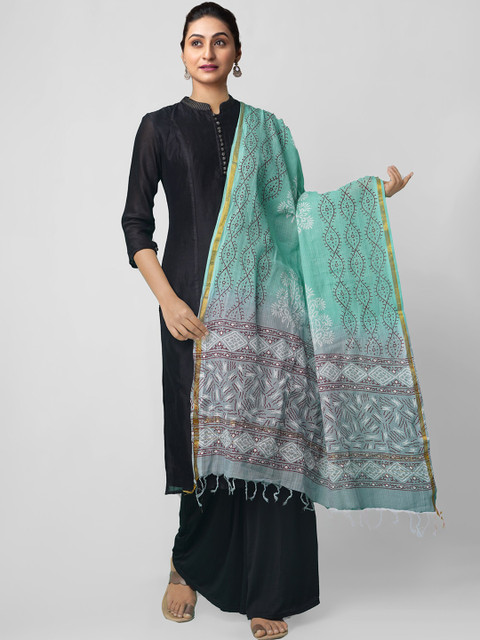 

Unnati Silks Sea Green & White Printed Dupatta