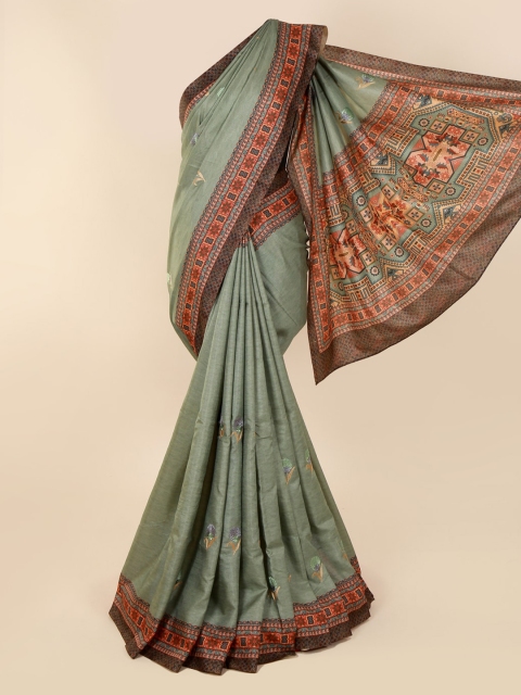 Pothys Green Embroidered Jute Cotton Saree