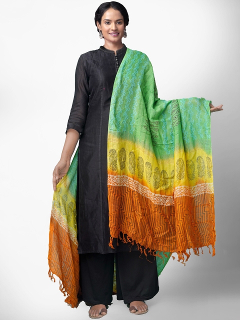 

Unnati Silks Green & Orange Printed Dupatta