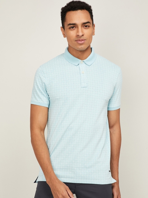 

CODE by Lifestyle Men Blue Self Design Polo Collar T-shirt
