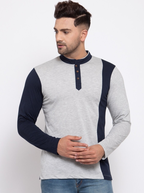 

Kalt Men Grey Colourblocked Henley Neck T-shirt