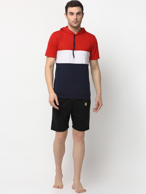 

VIMAL JONNEY Men Red & White Colourblocked Night Suit