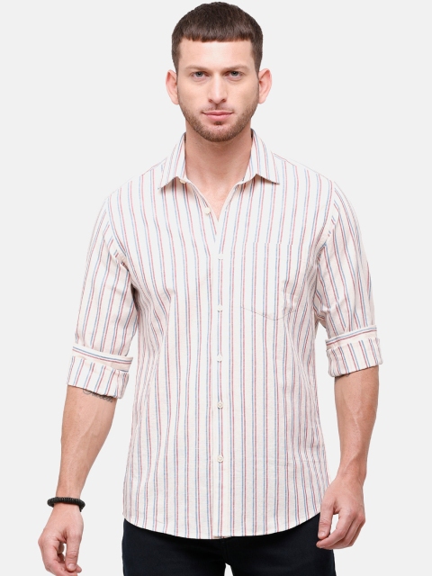 

CAVALLO by Linen Club Men White Regular Fit Striped Casual Shirt