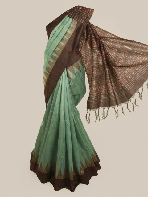 

Pothys Green & Brown Jute Silk Saree