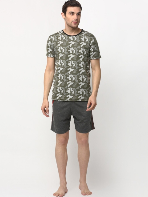 

VIMAL JONNEY Men Olive Green & White Printed Night suit