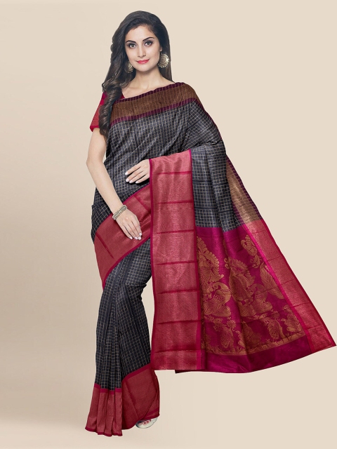 

KLM Fashion Mall Black & Maroon Silk Blend Woven Design Chanderi Saree