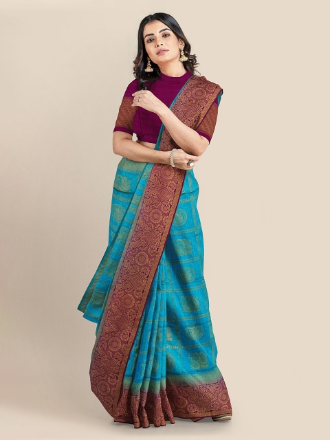 

KLM Fashion Mall Blue Woven Design Silk Blend Saree