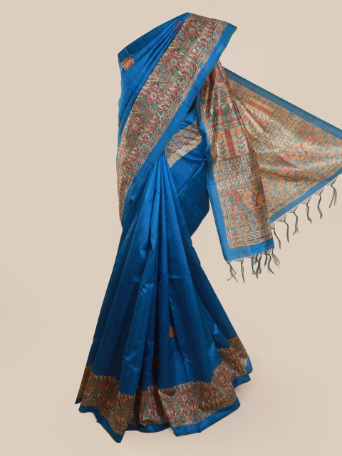 

Pothys Blue Solid Jute Silk Saree