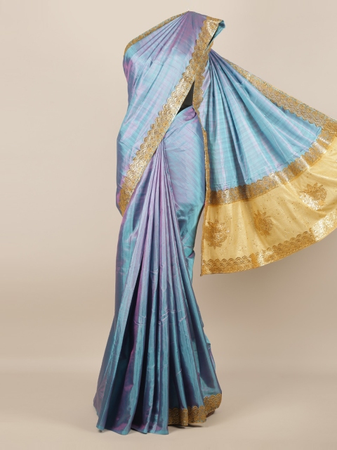 

Pothys Blue Solid Jute Silk Saree